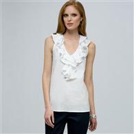 Sleeveless Ruffle Blouse. x0015, White, medium