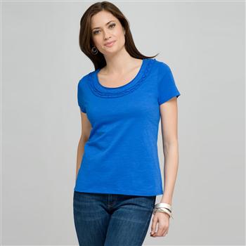 Scoop Neck Tee With Applique x0023, Blue, large