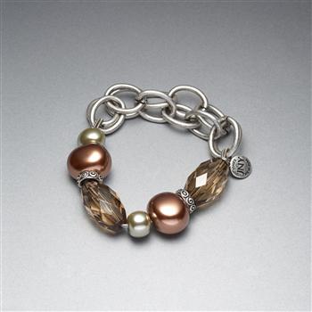 Green and Brown Beaded Frontal Collar Bracelet, Silver Ox, large