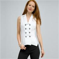 Double Breasted Sleeveless Button Down Blouse. x0012, White, medium