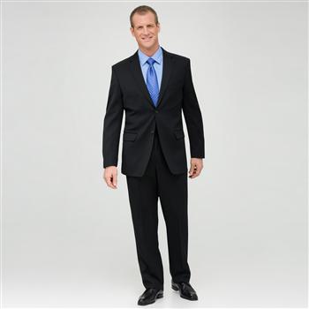 Black Flat Front Wool Suit, , large