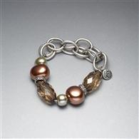 Green and Brown Beaded Frontal Collar Bracelet x0038, Silver Ox, medium