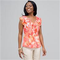 Ruffle Neckline Button Down Blouse x0014, New Coral Multi, medium
