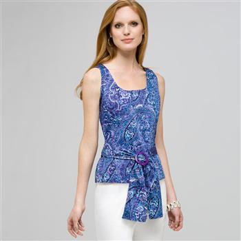 Paisley Sleeveless Shirt With Tie Front., , large